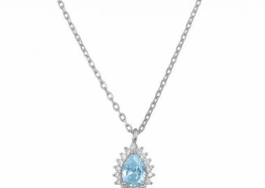 Κολιέ Ροζέτα Από Ασήμι 925 Δάκρυ Με Ζιργκόν Aqua SS12254 - AMOR AMOR - 