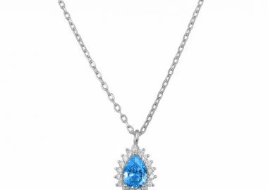Κολιέ Ροζέτα Από Ασήμι 925 Δάκρυ Με Ζιργκόν Blue Topaz SS12246 - AMOR AMOR - 