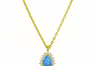 Κολιέ Ροζέτα Από Ασήμι 925 Επιχρυσωμένο Δάκρυ Με Μπλε Οπάλι SS12263 - AMOR AMOR - 