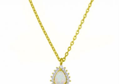 Κολιέ Ροζέτα Από Ασήμι 925 Επιχρυσωμένο Δάκρυ Με Οπάλι SS12267 - AMOR AMOR - 