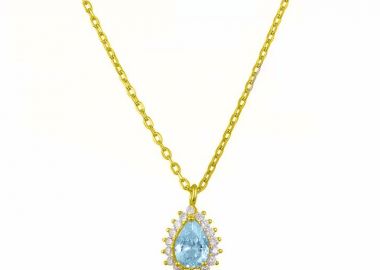 Κολιέ Ροζέτα Από Ασήμι 925 Επιχρυσωμένο Δάκρυ Με Ζιργκόν Aqua SS12255 - AMOR AMOR - 