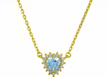 Κολιέ Ροζέτα Από Ασήμι 925 Επιχρυσωμένο Καρδιά Με Ζιργκόν Aqua SS12251 - AMOR AMOR - 