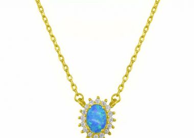 Κολιέ Ροζέτα Από Ασήμι 925 Επιχρυσωμένο Οβάλ Με Μπλε Οπάλι SS12257 - AMOR AMOR - 