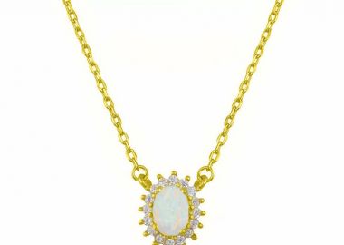 Κολιέ Ροζέτα Από Ασήμι 925 Επιχρυσωμένο Οβάλ Με Οπάλι SS12264 - AMOR AMOR - 