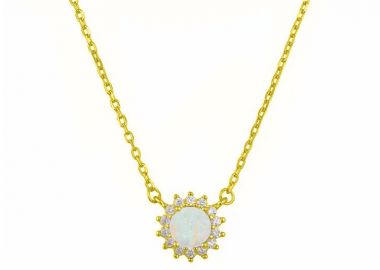 Κολιέ Ροζέτα Από Ασήμι 925 Επιχρυσωμένο Στρογγυλό Με Οπάλι SS12266 - AMOR AMOR - 