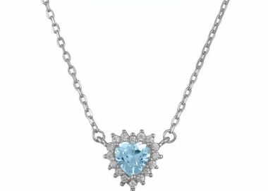 Κολιέ Ροζέτα Από Ασήμι 925 Καρδιά Με Ζιργκόν Aqua SS12250 - AMOR AMOR - 