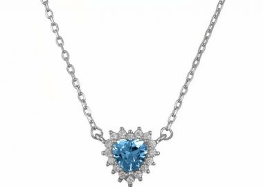 Κολιέ Ροζέτα Από Ασήμι 925 Καρδιά Με Ζιργκόν Blue Topaz SS12242 - AMOR AMOR - 
