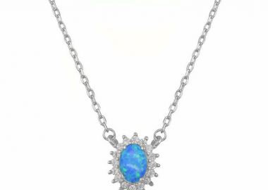 Κολιέ Ροζέτα Από Ασήμι 925 Οβάλ Με Μπλε Οπάλι SS12256 - AMOR AMOR - 