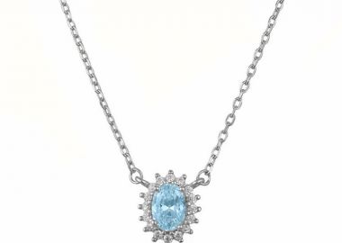 Κολιέ Ροζέτα Από Ασήμι 925 Οβάλ Με Ζιργκόν Aqua SS12248 - AMOR AMOR - 