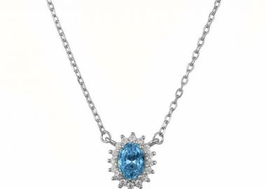 Κολιέ Ροζέτα Από Ασήμι 925 Οβάλ Με Ζιργκόν Blue Topaz SS12240 - AMOR AMOR - 