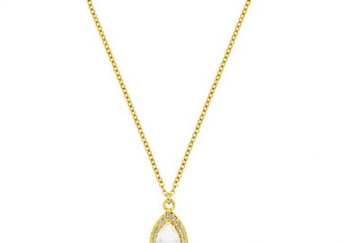 Κολιέ Ροζέτα Δάκρυ Λευκό Από Ατσάλι Επιχρυσωμένο 24Κ MI13515 - AMOR AMOR - 