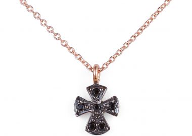Κολιέ Σταυρουδάκι με Μαύρα Ζιργκόν Ροζ Χρυσός Κ9 - 16065N -  - 
