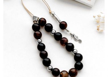 Κομπολόι με Αχάτη καφέ μελί και Αιματίτη KO161 - Asimenio - 