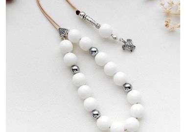 Κομπολόι με λευκούς Αχάτες και Αιματίτη KO114 - Asimenio - 