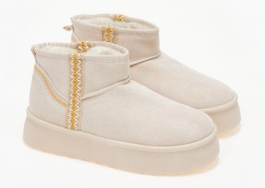 Κοντά μποτάκια με γούνα και ψηλή σόλα - Μπεζ - Issue - 