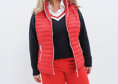 Κοντό αμάνικο μπουφάν με κουκούλα σε κόκκινο χρώμα -  - 