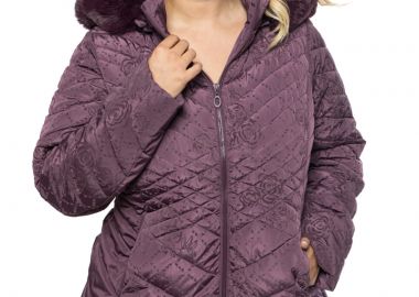 Κοντό μπουφάν με γούνινη επένδυση σε μωβ χρώμα -  - 