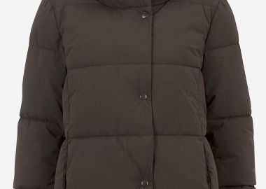 Κοντό μπουφάν με κουκούλα σε καφέ χρώμα -  - 