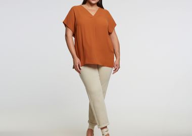 Κοντομάνικη V μπλούζα με πιέτες - MAT FASHION - 