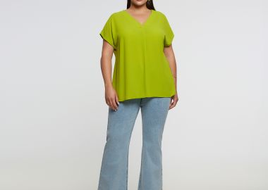 Κοντομάνικη V μπλούζα με πιέτες - MAT FASHION - 