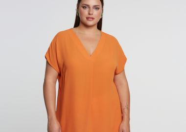 Κοντομάνικη V μπλούζα με πιέτες - MAT FASHION - 