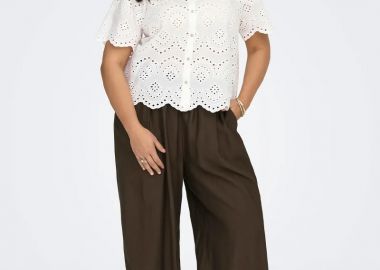 Κοντομάνικο διάτρητο πουκάμισο σε εκρού χρώμα -  - 