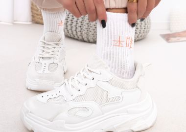 KOREAN PEACE WHITE BASKET SOCKS - fashionroom - 