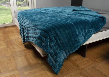 ΚΟΥΒΕΡΤΑ Coral Fleece Ριγέ 160X220 300gsm 13 Petrol 100% Polyester - Dimcol - 