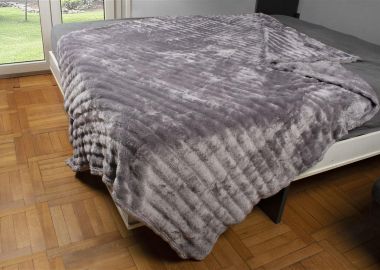 ΚΟΥΒΕΡΤΑ Coral Fleece Ριγέ 160X220 300gsm 16 Grey 100% Polyester - Dimcol - 