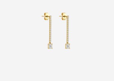 Κρεμαστά σκουλαρίκια από ασήμι 925 με λευκά ζιργκόν, επιχρυσωμένα -  - 