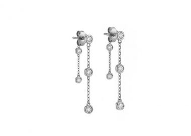 Κρεμαστά σκουλαρίκια από ασήμι 925 με λευκά ζιργκόν και αλυσίδα -  - 