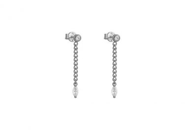 Κρεμαστά σκουλαρίκια από ασήμι 925 με λευκά ζιργκόν και αλυσίδα -  - 