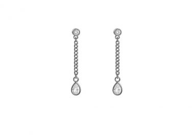 Κρεμαστά σκουλαρίκια από ασήμι 925 με λευκά ζιργκόν και αλυσίδα -  - 