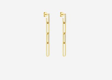 Κρεμαστά σκουλαρίκια από ασήμι 925 με σχέδιο αλυσίδας διακοσμημένη με λευκά ζιργκόν, επιχρυσωμένα -  - 