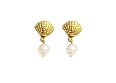 Κρεμαστά σκουλαρίκια κοχύλια με πέρλα από ανοξείδωτο ατσάλι σε χρυσή απόχρωση -  - 
