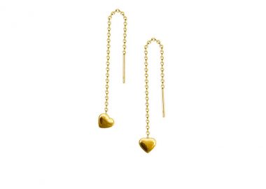 Κρεμαστά σκουλαρίκια με καρδιές και αλυσίδα από ανοξείδωτο ατσάλι σε χρυσή απόχρωση -  - 