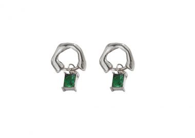Κρεμαστά σκουλαρίκια με πράσινο ζιργκόν από ανοξείδωτο ατσάλι σε ασημένια απόχρωση -  - 