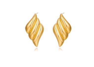 Κρεμαστά σκουλαρίκια με πτυχώσεις από ανοξείδωτο ατσάλι σε χρυσή απόχρωση -  - 
