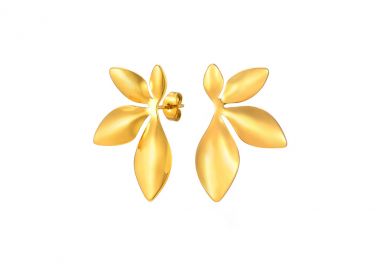 Κρεμαστά σκουλαρίκια με σχέδιο φύλλου από ανοξείδωτο ατσάλι σε χρυσή απόχρωση -  - 