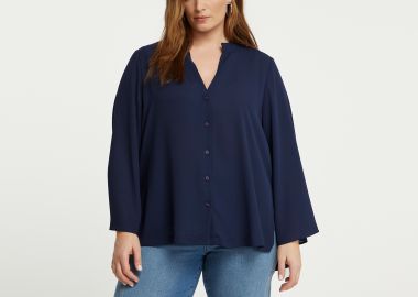 Κρεπ πουκάμισο με φαρδιά μανίκια - MAT FASHION - 