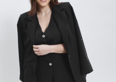 Κρεπ σακάκι αφοδράριστο με ασημί κουμπί σε μαύρο χρώμα -  - 