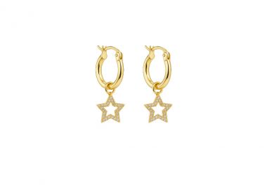 Κρίκοι σκουλαρίκια από ασήμι 925 με αστέρι και λευκά ζιργκόν, επιχρυσωμένοι -  - 