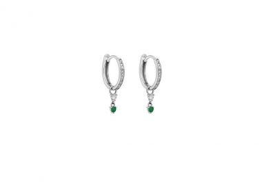 Κρίκοι σκουλαρίκια από ασήμι 925 με λευκά και πράσινα ζιργκόν -  - 
