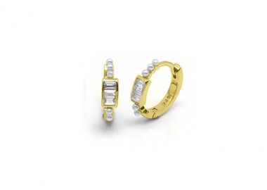 Κρίκοι σκουλαρίκια από ασήμι 925 με πέρλες και λευκά ζιργκόν, επιχρυσωμένοι -  - 