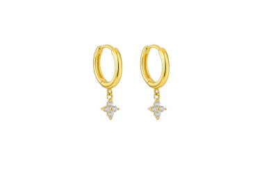 Κρίκοι σκουλαρίκια από ασήμι 925 με σταυρό και λευκά ζιργκόν, επιχρυσωμένοι -  - 