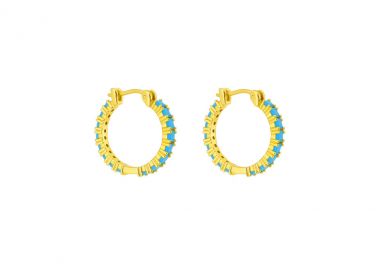 Κρίκοι σκουλαρίκια από ασήμι 925 με τυρκουάζ πέτρες, επιχρυσωμένοι -  - 