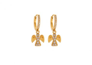 Κρίκοι σκουλαρίκια με αγγελάκι και λευκά ζιργκόν από ανοξείδωτο ατσάλι σε χρυσή απόχρωση -  - 