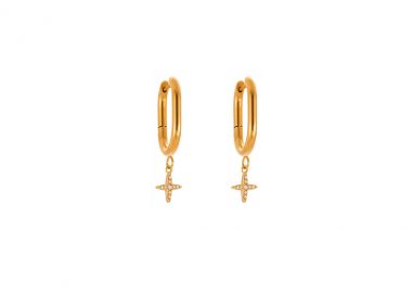 Κρίκοι σκουλαρίκια με αστέρι και λευκά ζιργκόν από ανοξείδωτο ατσάλι σε χρυσή απόχρωση -  - 