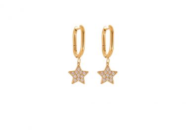 Κρίκοι σκουλαρίκια με αστέρι και λευκά ζιργκόν από ανοξείδωτο ατσάλι σε χρυσή απόχρωση -  - 