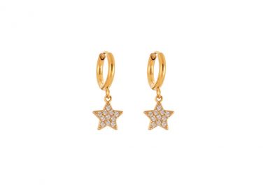 Κρίκοι σκουλαρίκια με αστέρι και λευκά ζιργκόν από ανοξείδωτο ατσάλι σε χρυσή απόχρωση -  - 